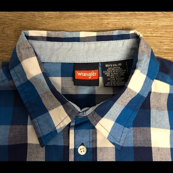 Wrangler Boys Blue Plaid Button Up Shirt Size XXL 18 - Picture 6 of 7